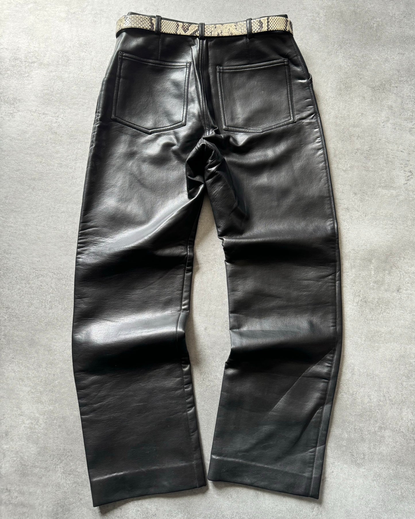 1990s Emporio Armani Black Cozy Leather Ultimate Pants  (M) - 5