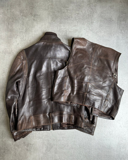 AW2004 Dolce & Gabbana Brown 2 in 1 Detachable Leather Jacket (M) - 3