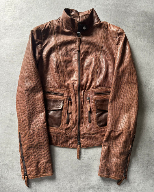 AW2007 Emporio Armani Python Effect Brown Leather Jacket  (XS) - 1