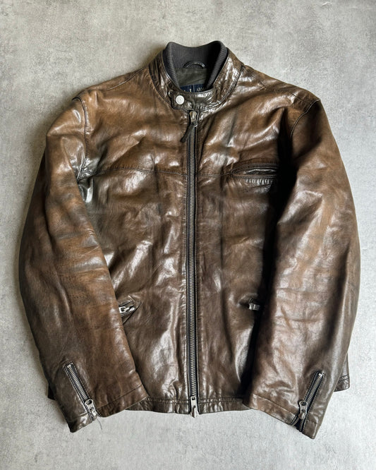 AW2008 Armani Brown Eroded Bomber Leather Jacket (L) - 7