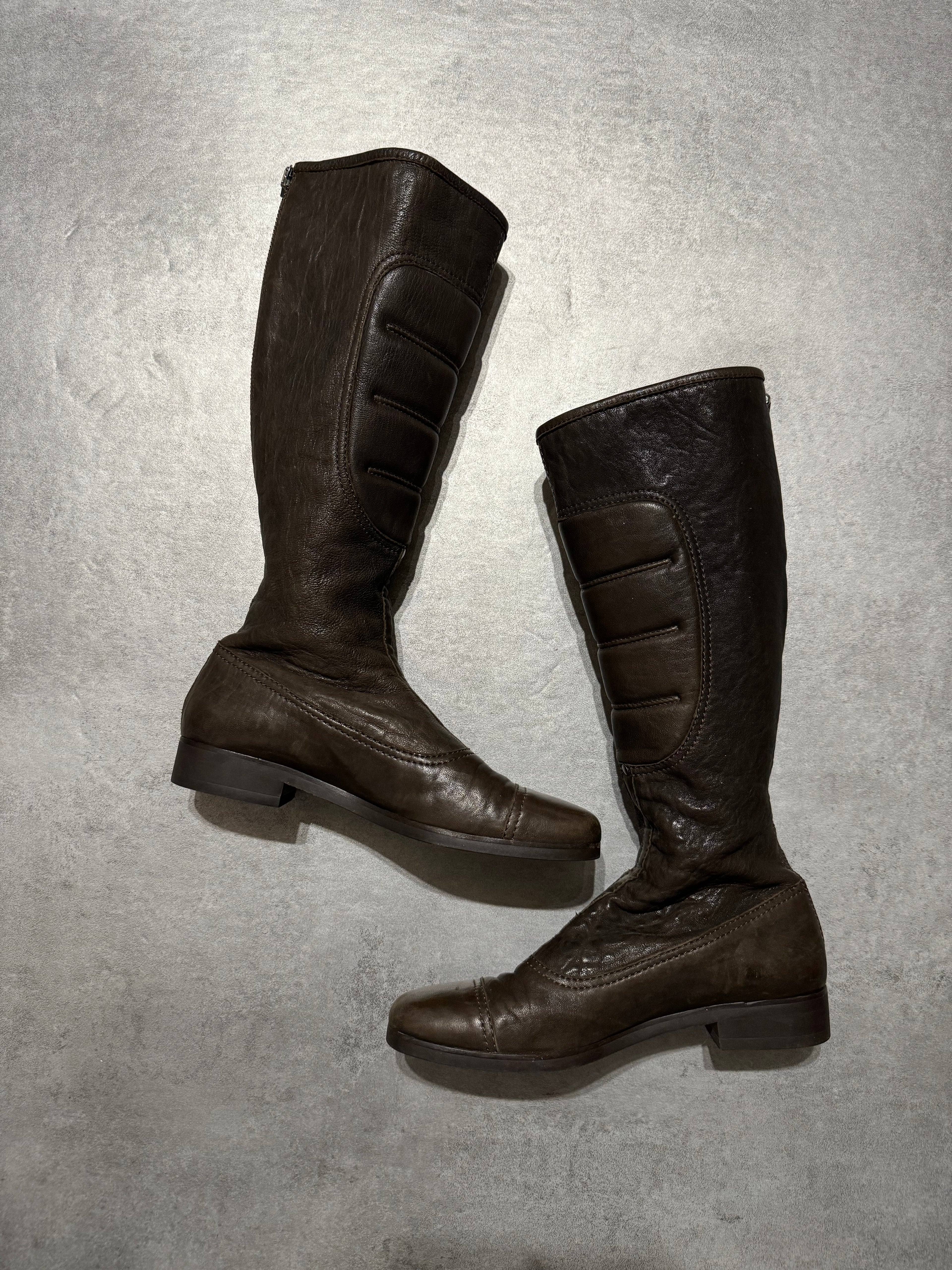 MiuMiu Brown Padded Biker Ankle Leather Boots (37,5) - 3
