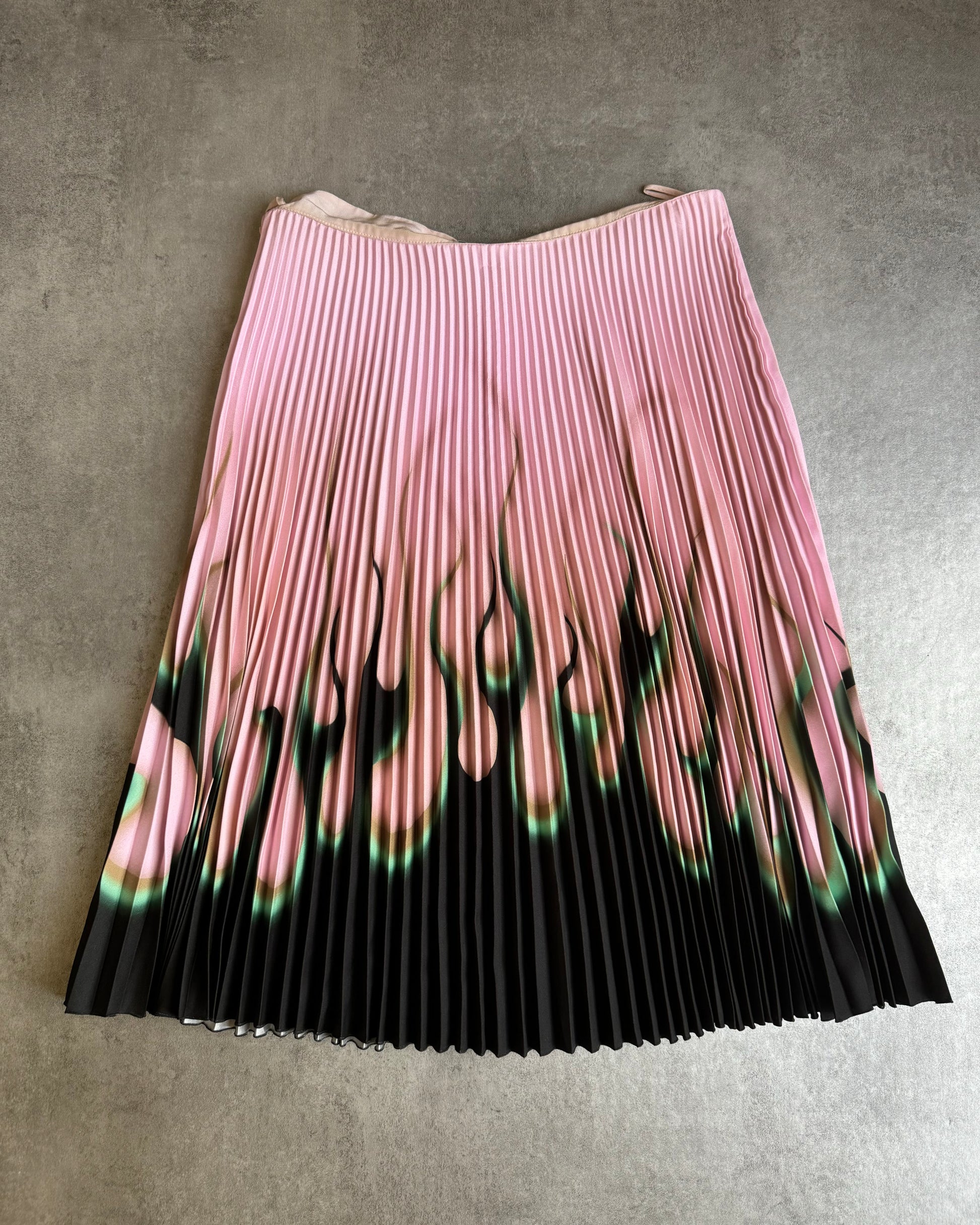 SS2012 Prada Pleated Flame Skirt Pink Black & Green (S) - 1