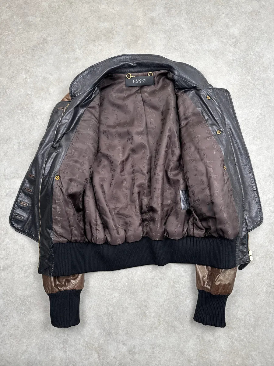 AW2008 Gucci Bronze Leather Offcier Asymmetric Bomber Jacket by Frida Giannini rUQqQQgu 5