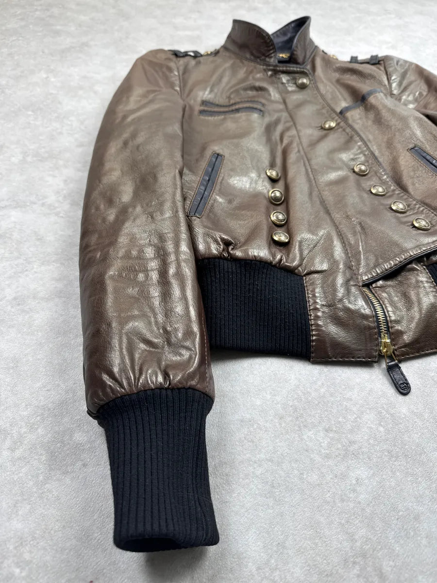 AW2008 Gucci Bronze Leather Offcier Asymmetric Bomber Jacket by Frida Giannini rUQqQQgu 8