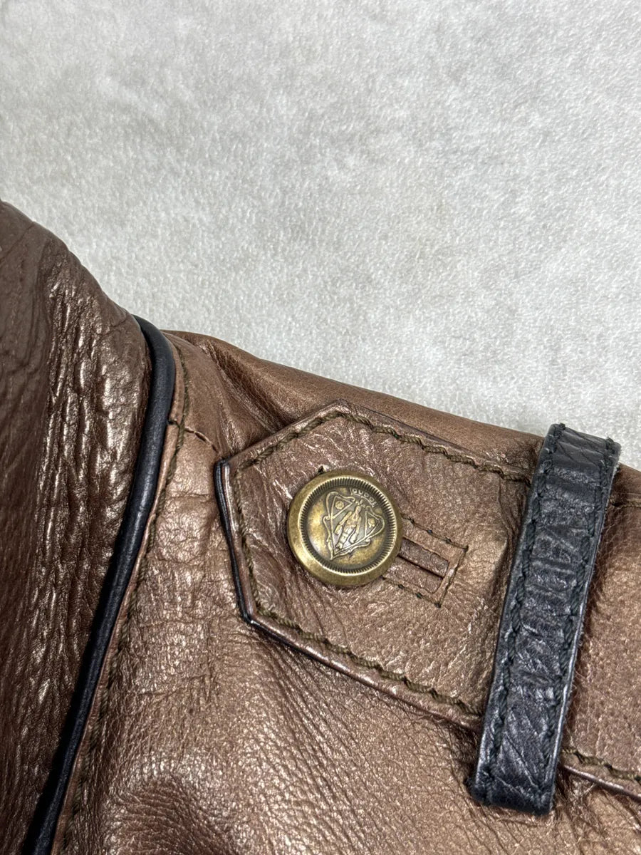 AW2008 Gucci Bronze Leather Offcier Asymmetric Bomber Jacket by Frida Giannini rUQqQQgu 9