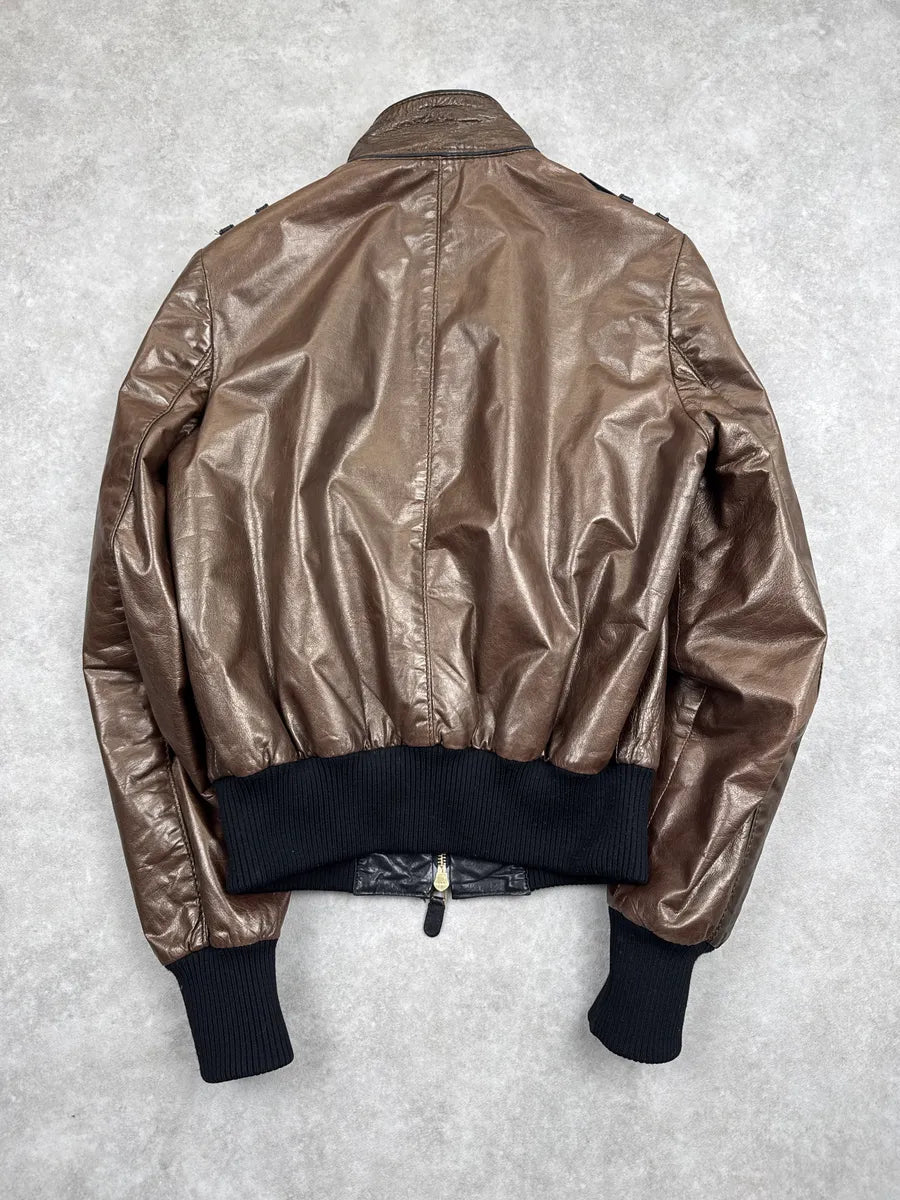 AW2008 Gucci Bronze Leather Offcier Asymmetric Bomber Jacket by Frida Giannini rUQqQQgu 4