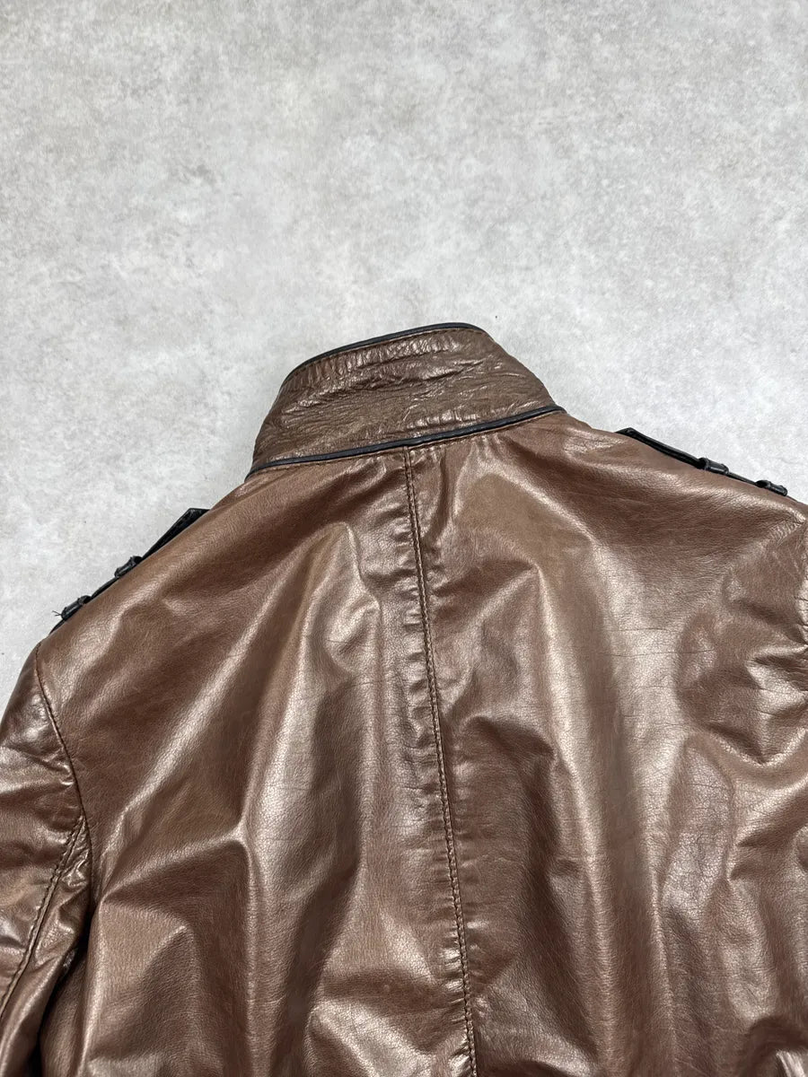 AW2008 Gucci Bronze Leather Offcier Asymmetric Bomber Jacket by Frida Giannini rUQqQQgu 10