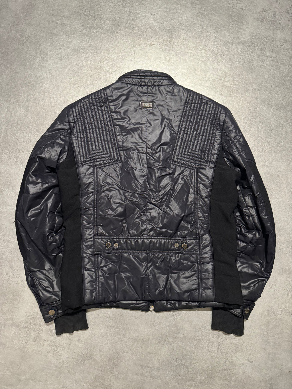 2000s Dolce & Gabbana Navy Puffer Biker Boosted Jacket (L) - 5