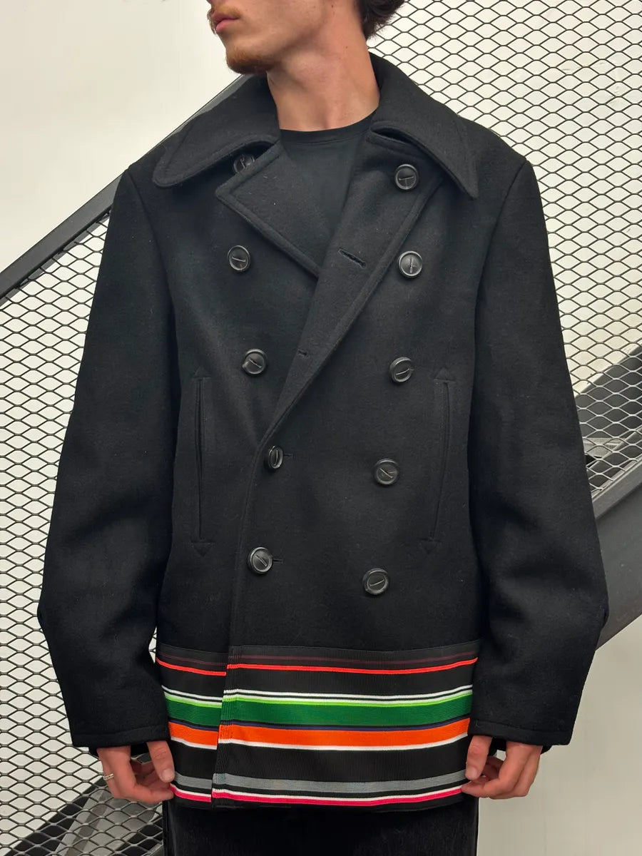 AW2014 Raf Simons Sterling Ruby Black Color Band Officer Buttoned Coat aRfhDKY 0