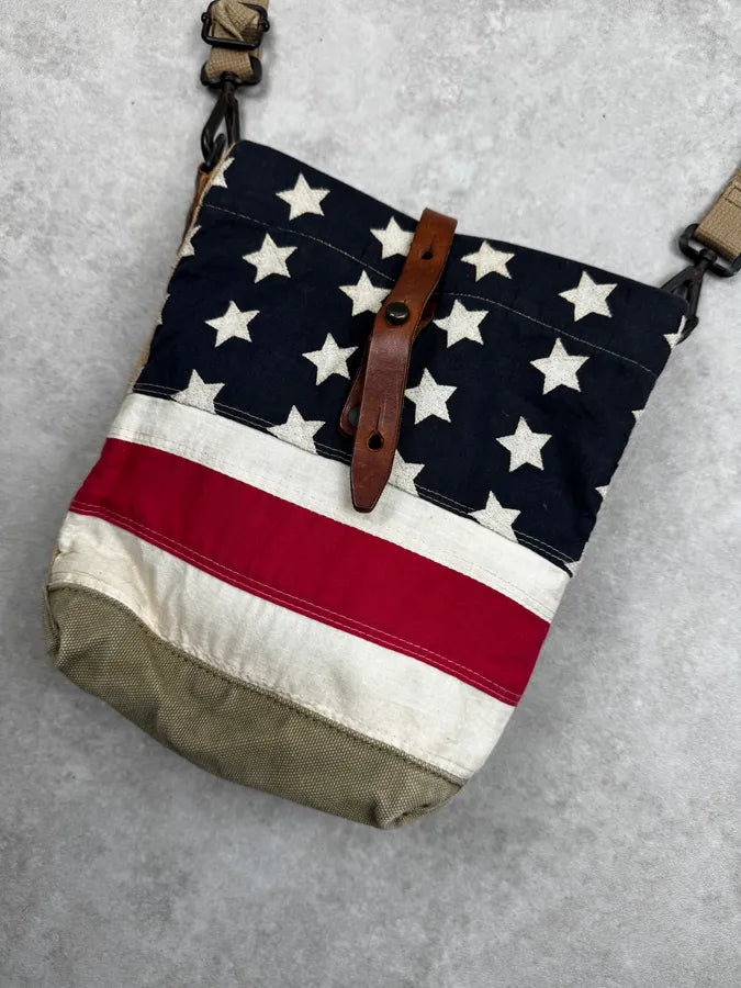 2010s Ralph Lauren Beige Canvas American Flag Crossbody Bag vfTCsQx 5