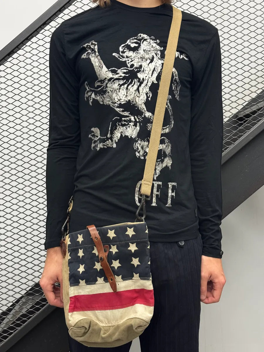 2010s Ralph Lauren Beige Canvas American Flag Crossbody Bag vfTCsQx 0