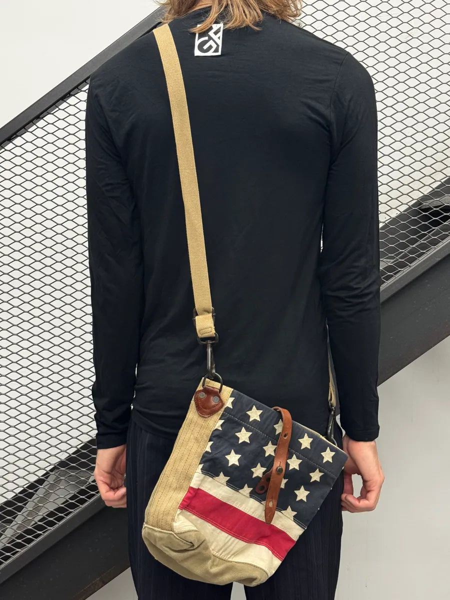 2010s Ralph Lauren Beige Canvas American Flag Crossbody Bag vfTCsQx 3
