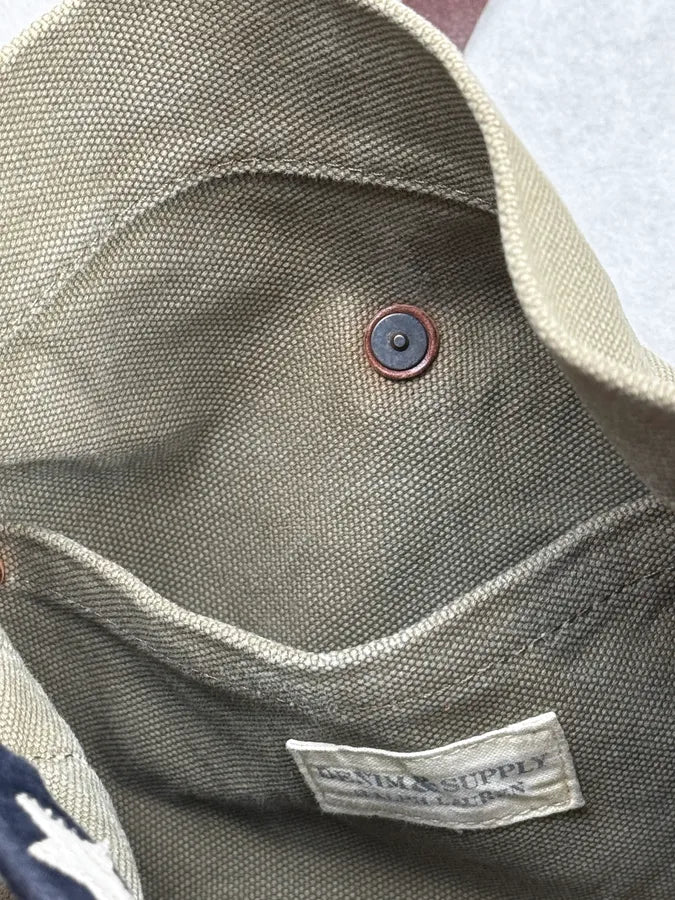 2010s Ralph Lauren Beige Canvas American Flag Crossbody Bag vfTCsQx 12