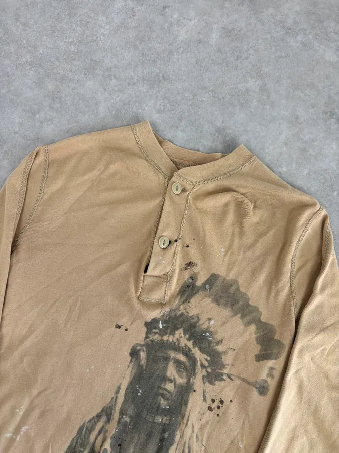 2010s Ralph Lauren Beige Native American Indian Henley Longsleeve JwREooL 3
