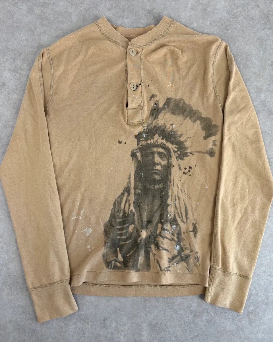 2010s Ralph Lauren Beige Native American Indian Henley Longsleeve JwREooL 0