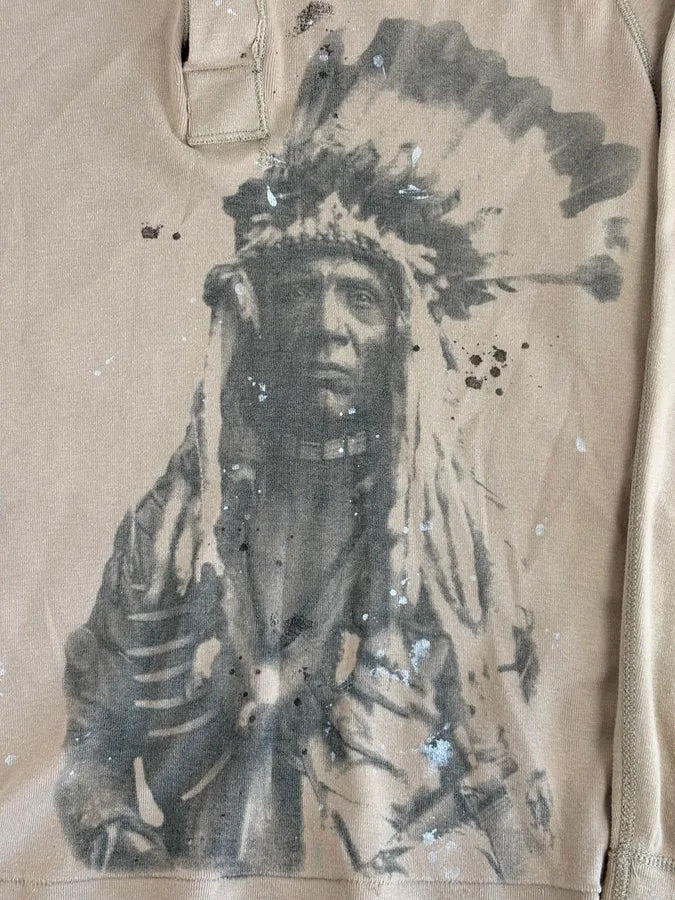 2010s Ralph Lauren Beige Native American Indian Henley Longsleeve JwREooL 4
