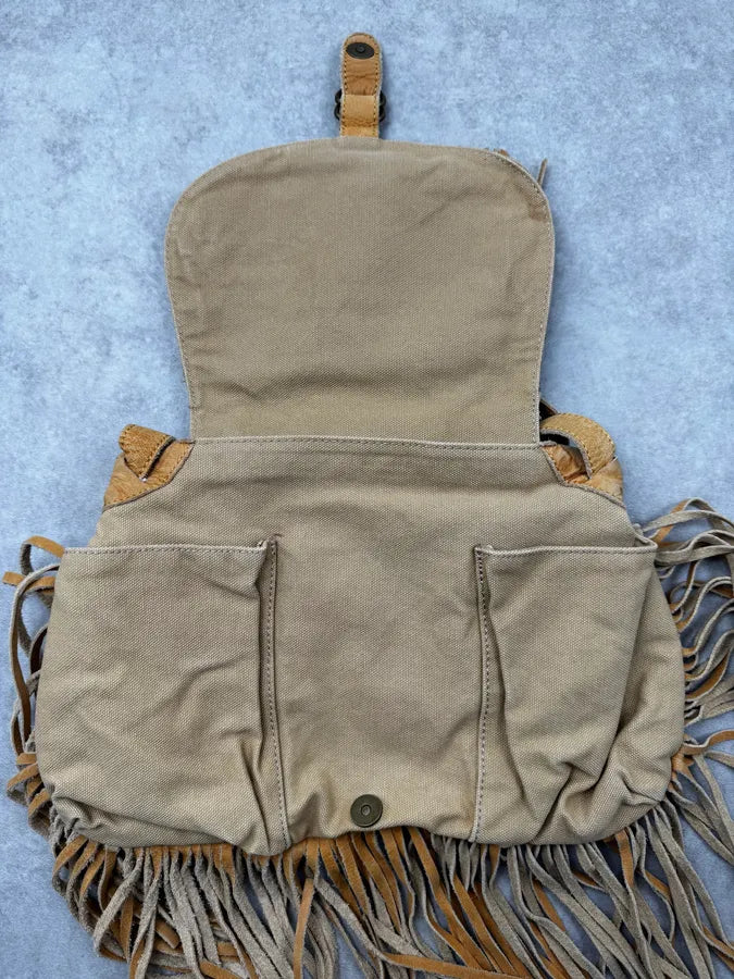2010s Ralph Lauren Beige Suede Fringe Cargo Crossbody Bag JfrUVHa 6
