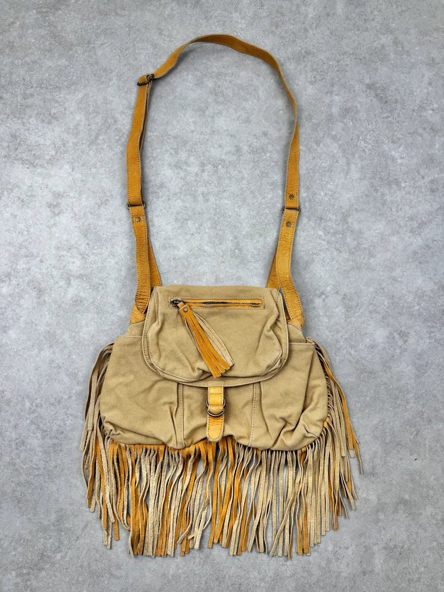 2010s Ralph Lauren Beige Suede Fringe Cargo Crossbody Bag JfrUVHa 2