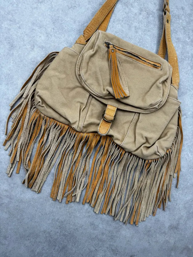 2010s Ralph Lauren Beige Suede Fringe Cargo Crossbody Bag JfrUVHa 4
