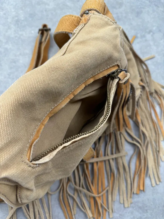 2010s Ralph Lauren Beige Suede Fringe Cargo Crossbody Bag JfrUVHa 7