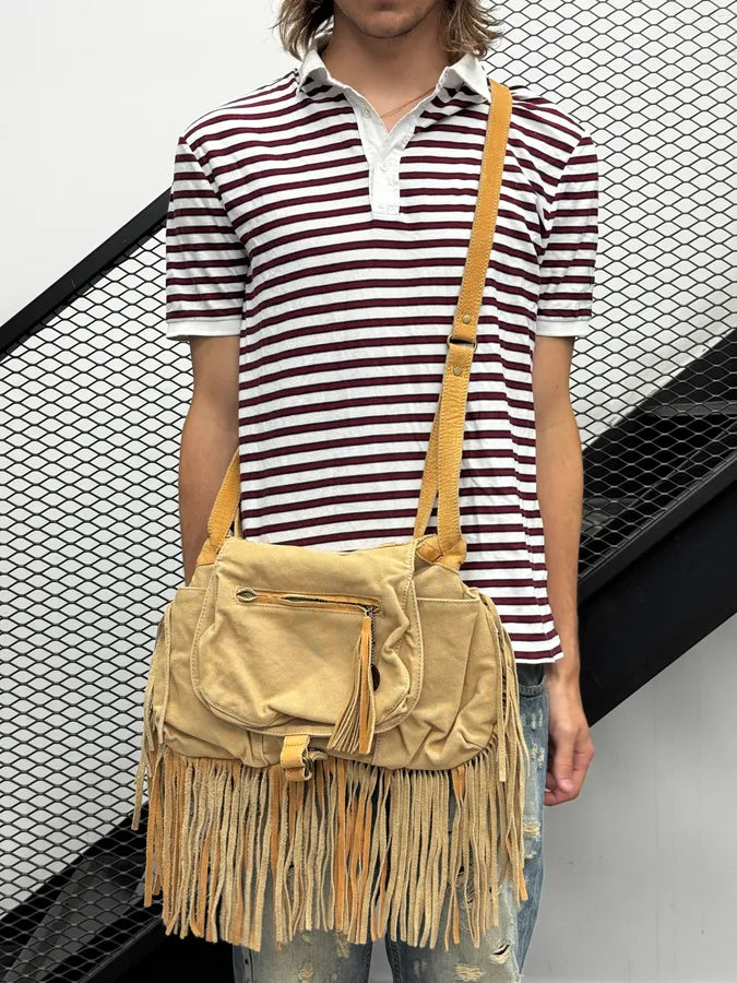 2010s Ralph Lauren Beige Suede Fringe Cargo Crossbody Bag JfrUVHa 0