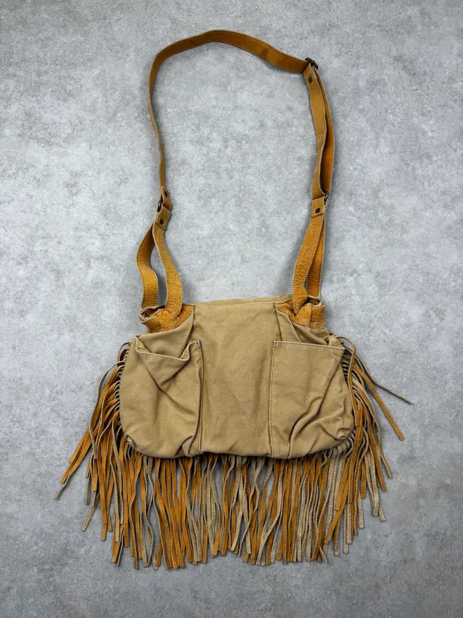 2010s Ralph Lauren Beige Suede Fringe Cargo Crossbody Bag JfrUVHa 3