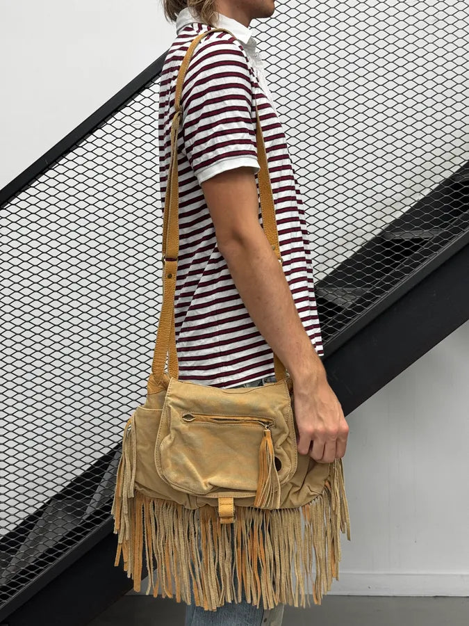 2010s Ralph Lauren Beige Suede Fringe Cargo Crossbody Bag JfrUVHa 1