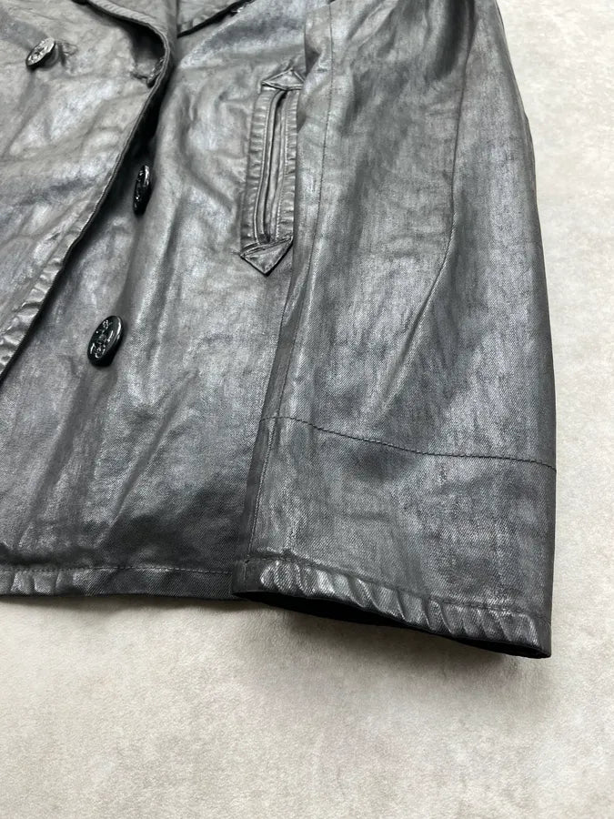 AW2012 Ralph Lauren Black Waxed Cotton Double Breasted Jacket dKUaWJy 7