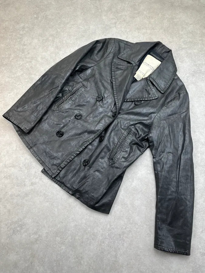 AW2012 Ralph Lauren Black Waxed Cotton Double Breasted Jacket dKUaWJy 8