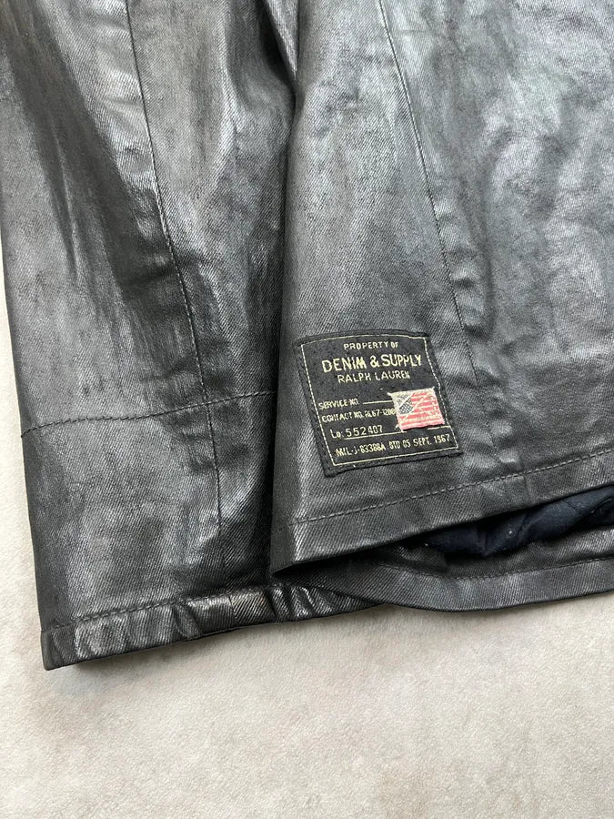AW2012 Ralph Lauren Black Waxed Cotton Double Breasted Jacket dKUaWJy 9