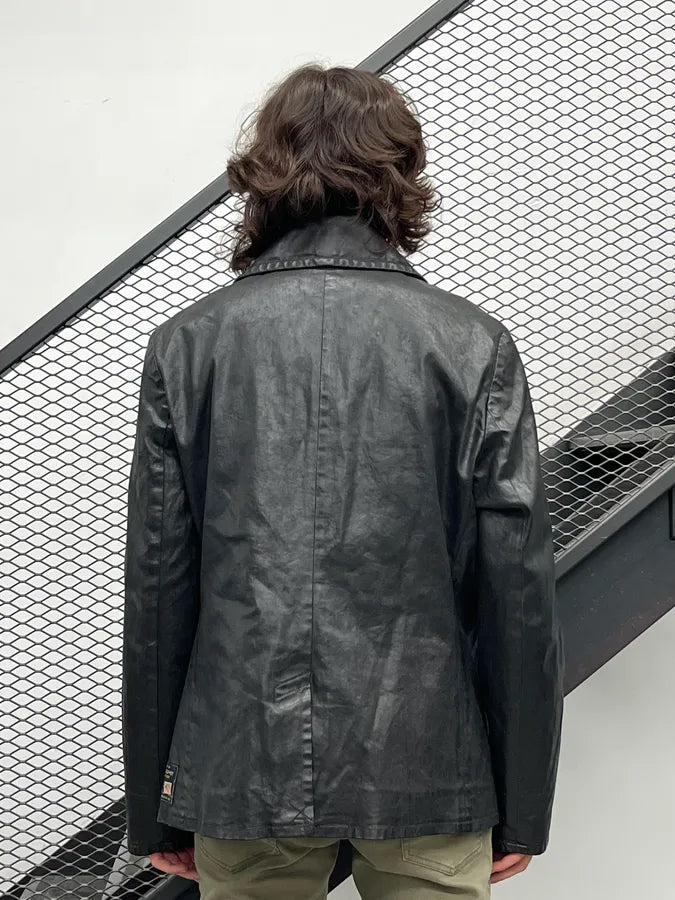 AW2012 Ralph Lauren Black Waxed Cotton Double Breasted Jacket dKUaWJy 2