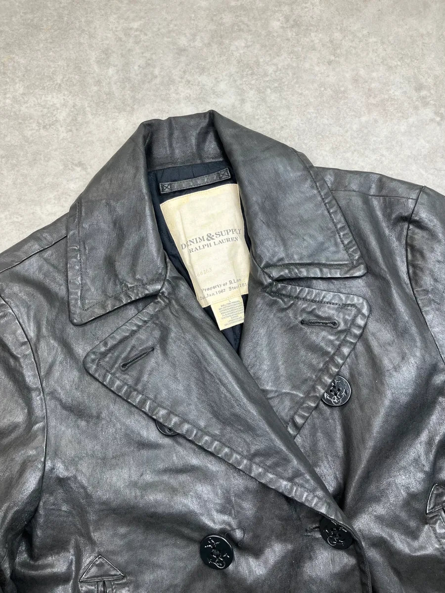 AW2012 Ralph Lauren Black Waxed Cotton Double Breasted Jacket dKUaWJy 4