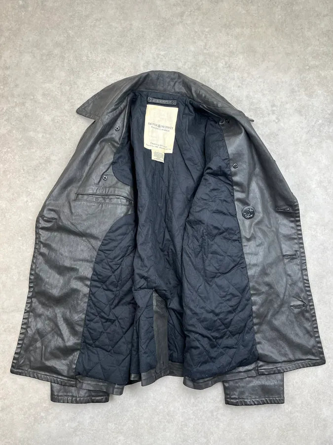 AW2012 Ralph Lauren Black Waxed Cotton Double Breasted Jacket dKUaWJy 6