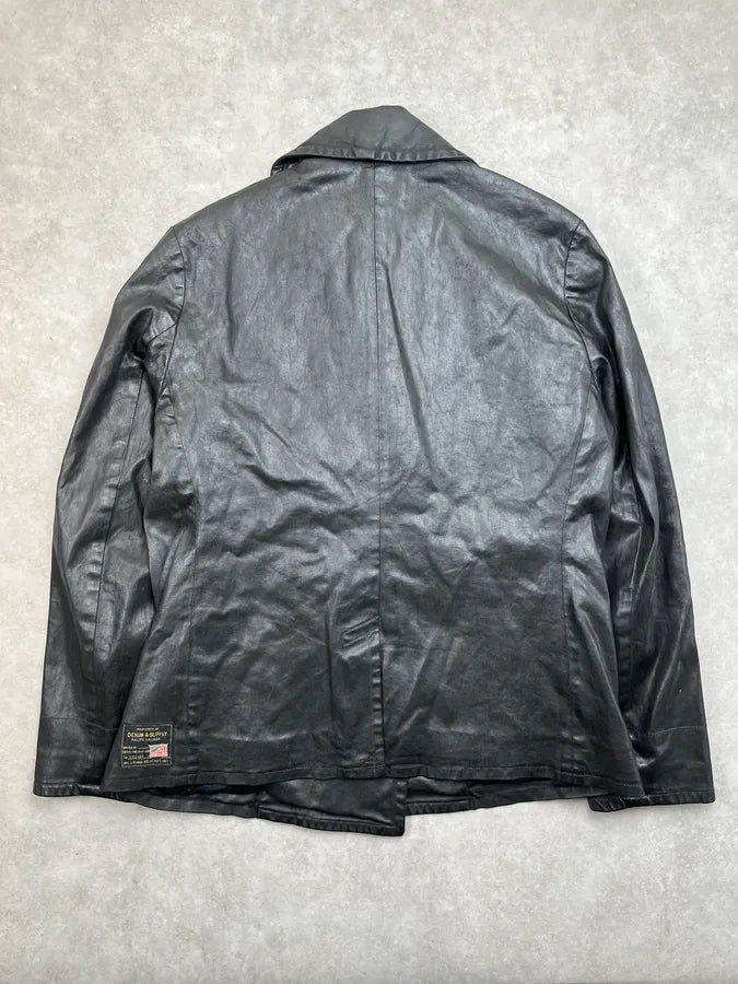 AW2012 Ralph Lauren Black Waxed Cotton Double Breasted Jacket dKUaWJy 3