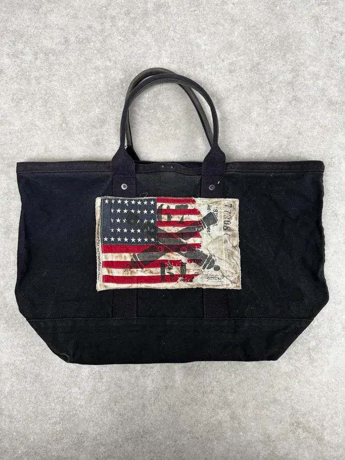 2010s Ralph Lauren Black USA Flag Patch Tote Bag TlIQyDD 1