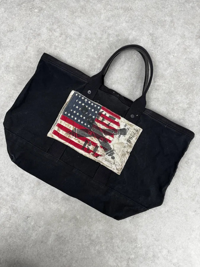 2010s Ralph Lauren Black USA Flag Patch Tote Bag TlIQyDD 4