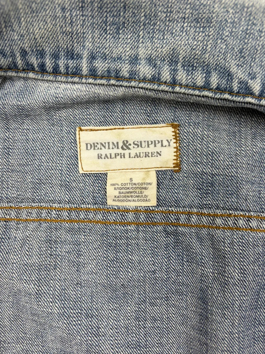 2010s Ralph Lauren Blue American Flag Distressed Denim Jacket buIEFWP 9