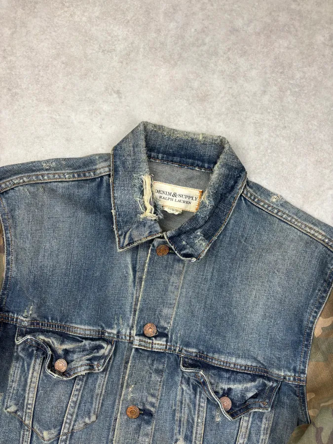 2010s Ralph Lauren Blue Denim Camo Sleeves Jacket sViqEhh 3