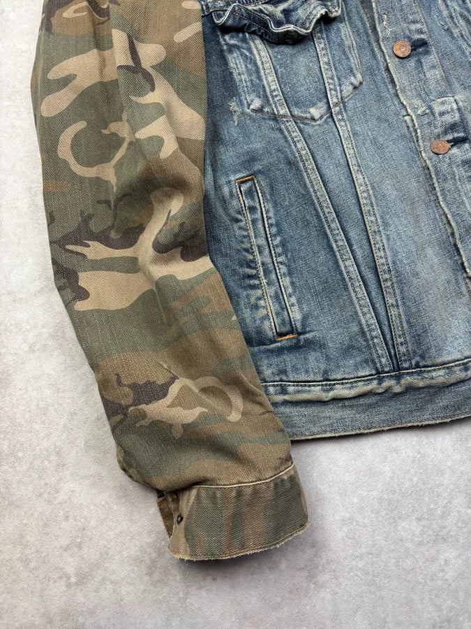 2010s Ralph Lauren Blue Denim Camo Sleeves Jacket sViqEhh 8