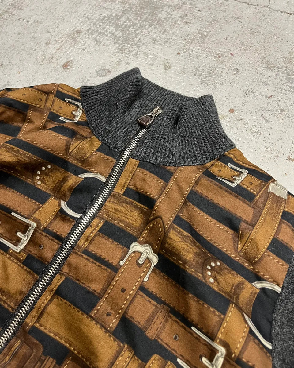 Ralph Lauren Brown Equestrian Belt Grey Zip-Up Sweater RrFQotH 4