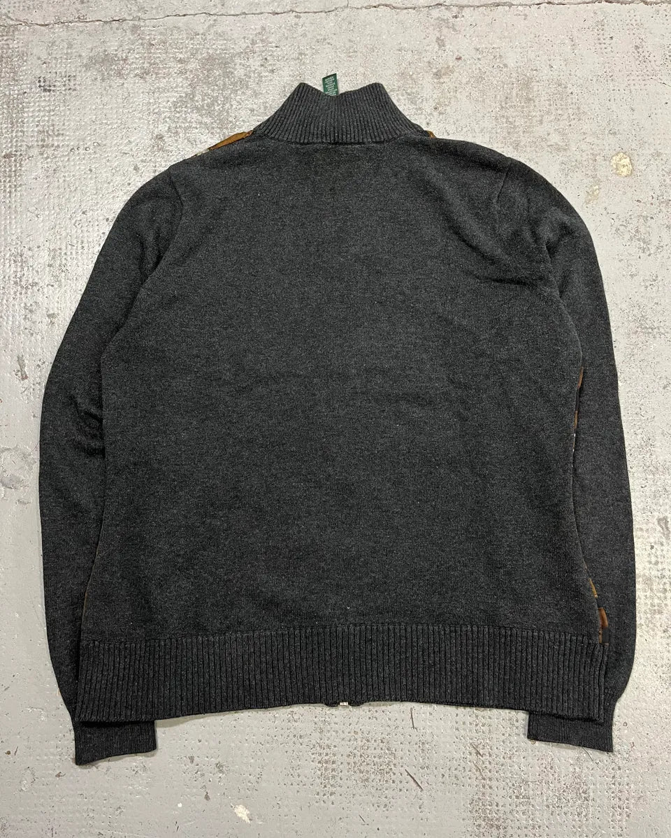 Ralph Lauren Brown Equestrian Belt Grey Zip-Up Sweater RrFQotH 6