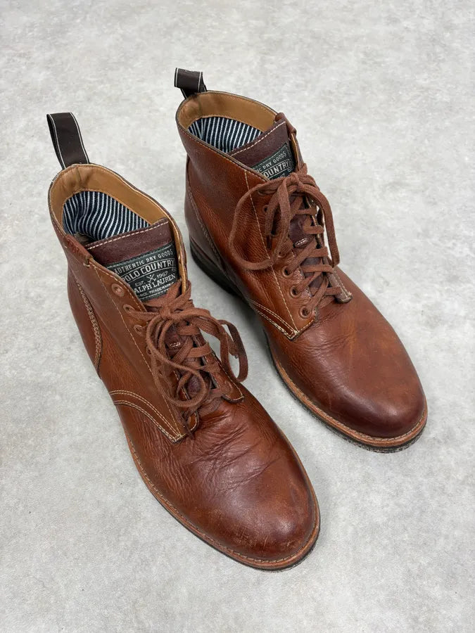 Ralph Lauren Brown Leather Army Boots NzIPLaK 3