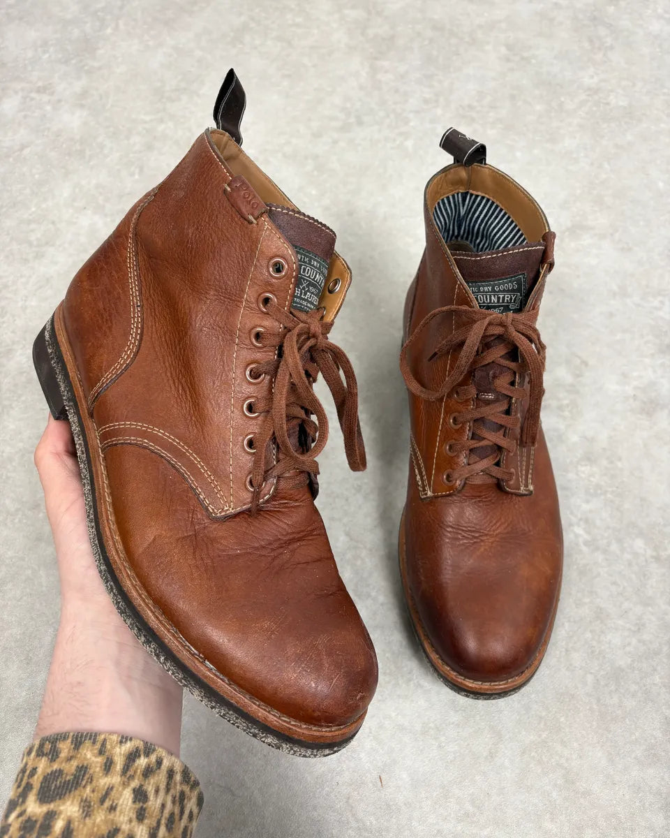 Ralph Lauren Brown Leather Army Boots NzIPLaK 0