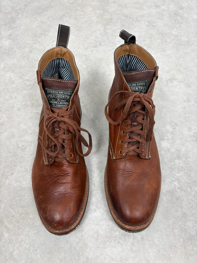 Ralph Lauren Brown Leather Army Boots NzIPLaK 1