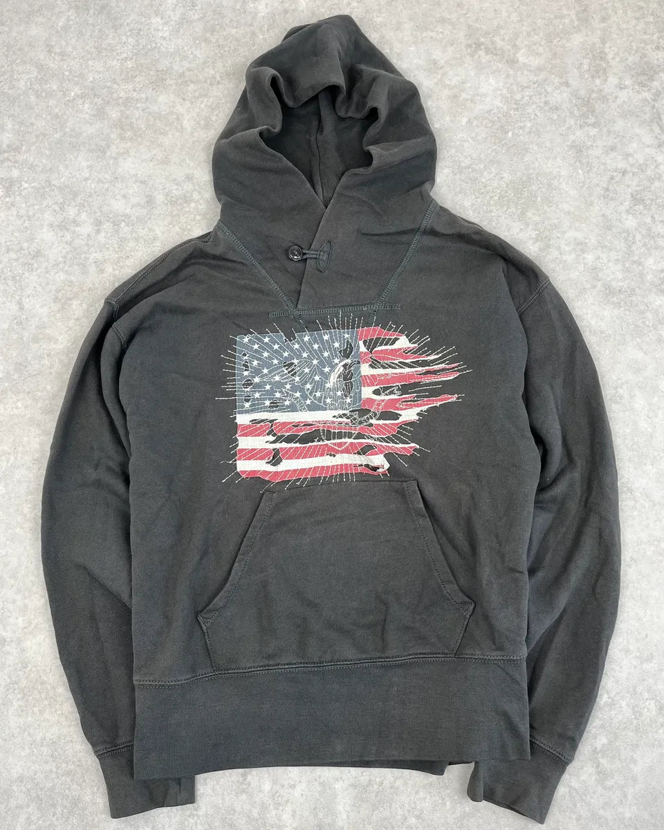 Ralph Lauren Dark Grey Distressed USA Flag Hoodie FUrVCXG 0