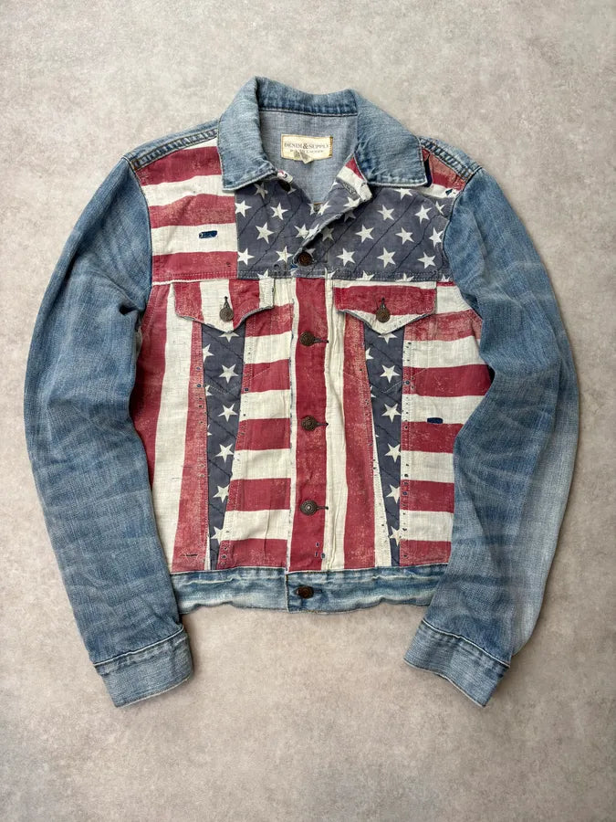 2010s Ralph Lauren Blue American Flag Denim Jacket bNjmwXZ 0
