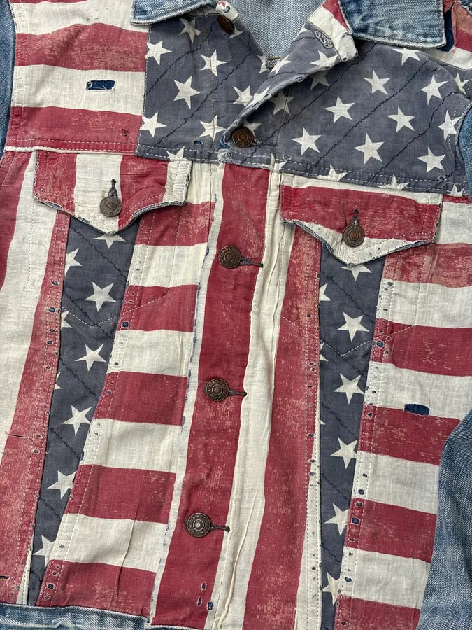 2010s Ralph Lauren Blue American Flag Denim Jacket bNjmwXZ 6