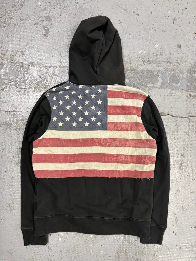 2010s Ralph Lauren Dark Green American Flag Zip-up Hoodie mUKfKWC 0