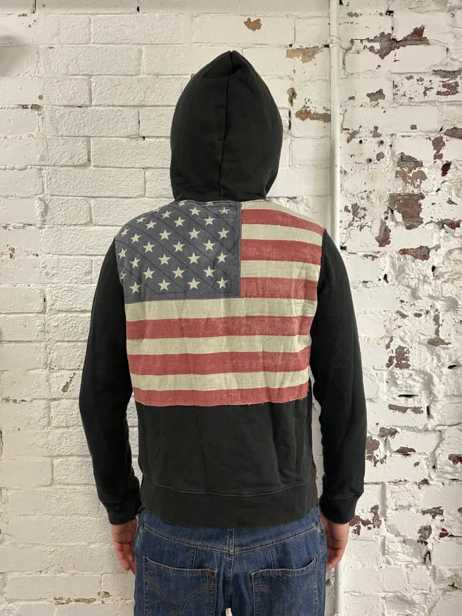 2010s Ralph Lauren Dark Green American Flag Zip-up Hoodie mUKfKWC 3