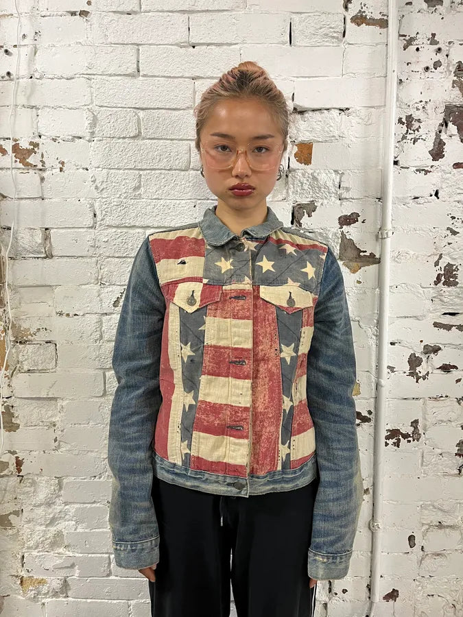 2010s Ralph Lauren Blue & Red Denim American Flag Denim Jacket FhoPqCd 1